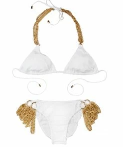 Beach Bunny Swimwear Ball And Chain Triangle Top - White