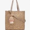America & Beyond - Faire Vendor Accessories Gold Leopard Jute Tote With Crossbody Strap By America & Beyond - Gold