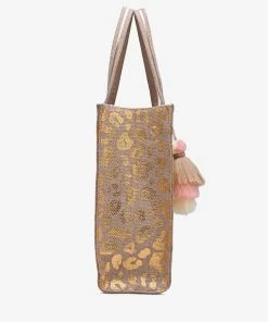 America & Beyond - Faire Vendor Accessories Gold Leopard Jute Tote With Crossbody Strap By America & Beyond - Gold