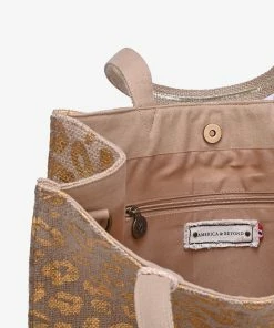 America & Beyond - Faire Vendor Accessories Gold Leopard Jute Tote With Crossbody Strap By America & Beyond - Gold