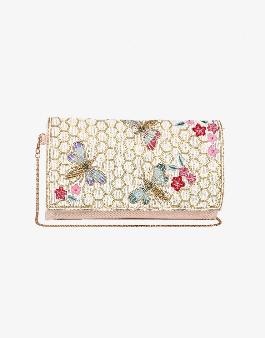 America & Beyond - Faire Vendor Natural Honey Bee Embellished Clutch By America & Beyond - Honey Bee