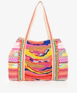 America & Beyond - Faire Vendor Accessories Isabella Embellished Tote By America & Beyond - Yellow Multi