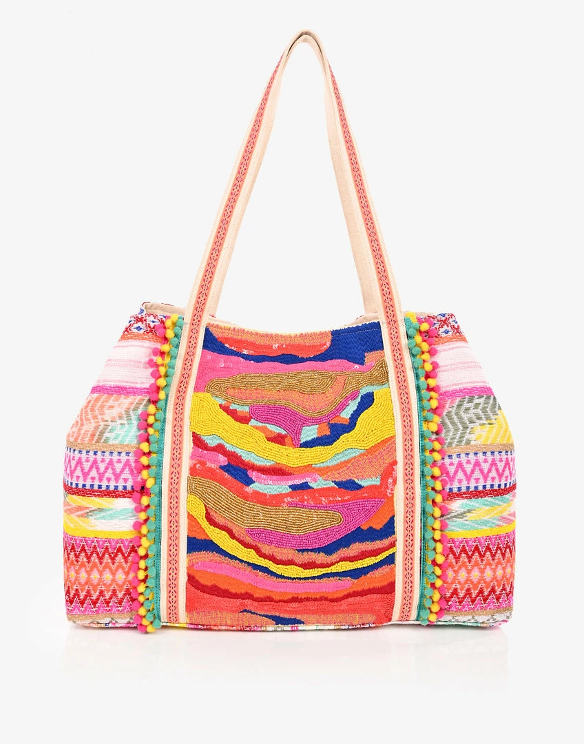 America & Beyond - Faire Vendor Accessories Isabella Embellished Tote By America & Beyond - Yellow Multi