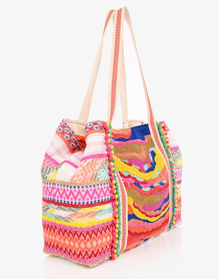 America & Beyond - Faire Vendor Accessories Isabella Embellished Tote By America & Beyond - Yellow Multi