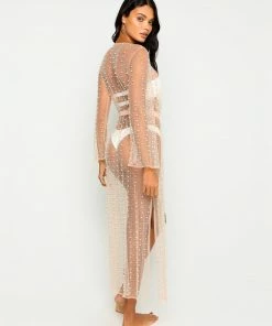 Beach Bunny Swimwear Late Nights Pearl Mesh Cardigan - Nude