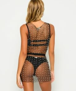 Beach Bunny Swimwear Best Sellers Glitzy Girl Mesh Pearl Top & Skirt Set - Black