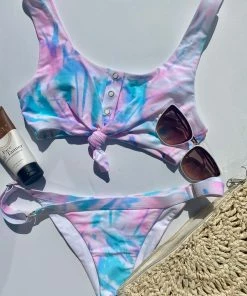 Beach Bunny Swimwear Reese Adjustable Skimpy Bottom - Pastel Tie Dye