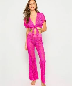 Beach Bunny Swimwear Miller Crop Top - Neon Pink Cover Ups