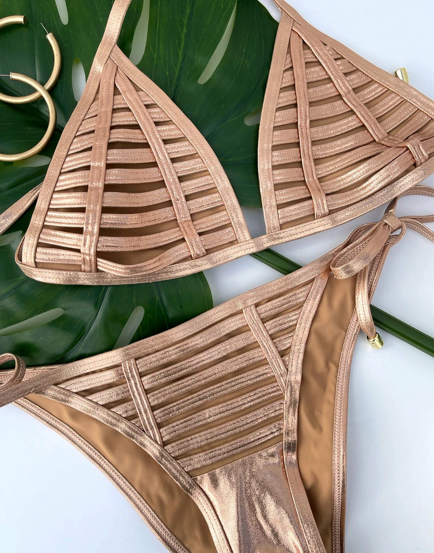 Beach Bunny Swimwear Hard Summer Tie Side Bottom - Rose Gold