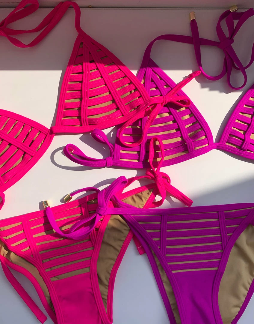 Beach Bunny Swimwear Hard Summer Tie Side Bottom - Fuchsia