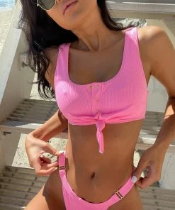 Beach Bunny Swimwear Reese Adjustable Skimpy Bottom - Pink