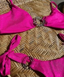 Beach Bunny Swimwear Lexi Glitter Bralette Top - Neon Pink