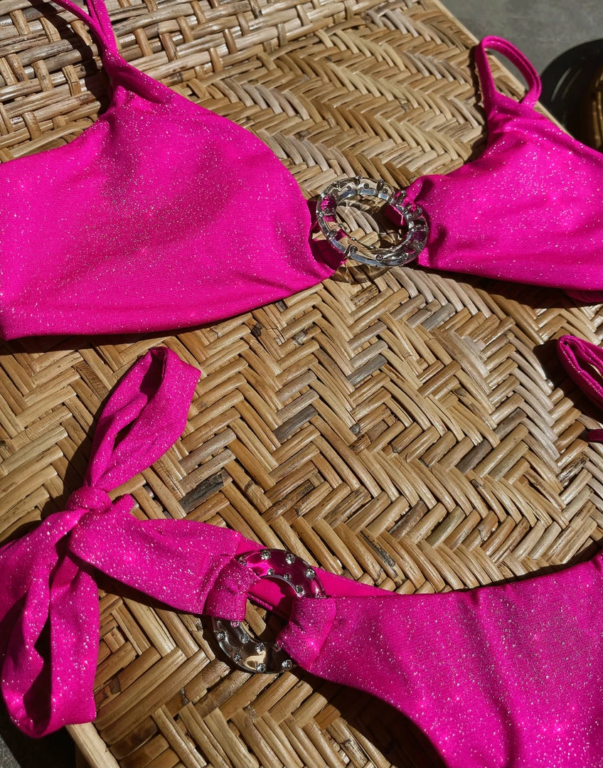 Beach Bunny Swimwear Lexi Glitter Bralette Top - Neon Pink