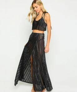 Beach Bunny Swimwear Cover Ups Hutton Wrap Skirt - Black Sheer