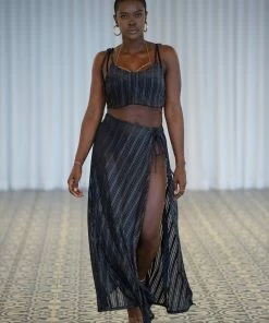 Beach Bunny Swimwear Cover Ups Hutton Wrap Skirt - Black Sheer