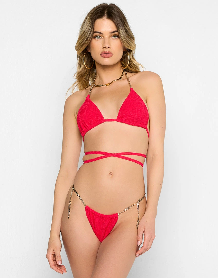 Beach Bunny Swimwear Brooklyn Triangle Top - Red Squiggle