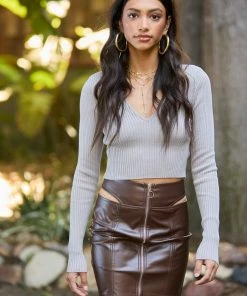 Summer Haus - Apparel Clothing Full Of Secrets Faux Leather Skirt By Summer Haus - Dark Brown