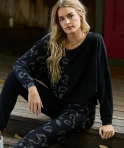 Summer Haus - Apparel Dalton Leopard Crewneck By Summer Haus - Black