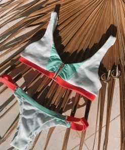 Beach Bunny Swimwear Endless Summer Adjustable Skimpy Bottom - White/Aqua/Popstar