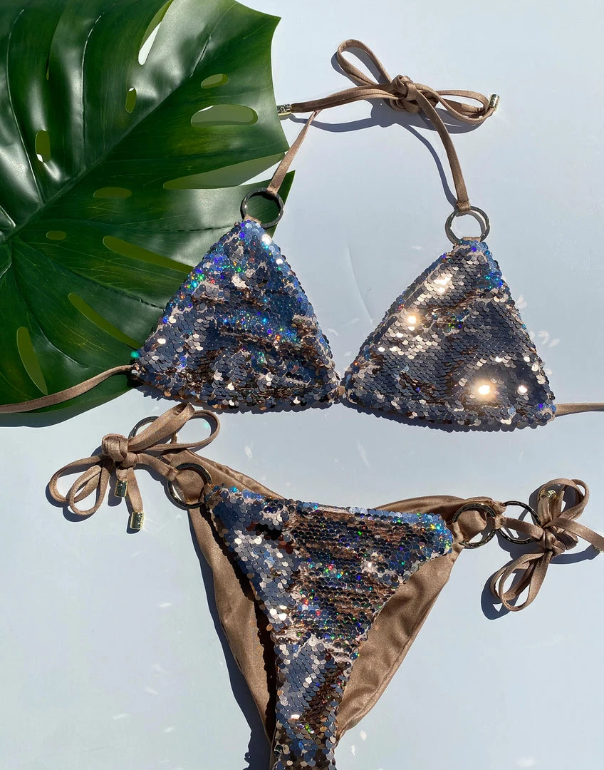 Beach Bunny Swimwear Siren Song Triangle Top - Gold/Hologram