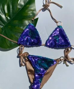 Beach Bunny Swimwear Siren Song Tie Side Bottom - Lavender Sequins
