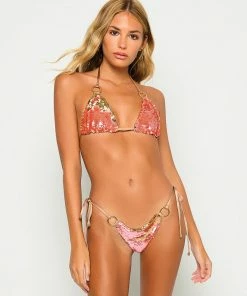 Beach Bunny Swimwear Siren Song Tie Side Bottom - Pink/Gold