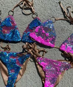 Beach Bunny Swimwear Siren Song Tie Side Bottom - Turquoise/Hologram