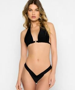 Beach Bunny Swimwear Naomi Micro Tango Bottom - Black Rib