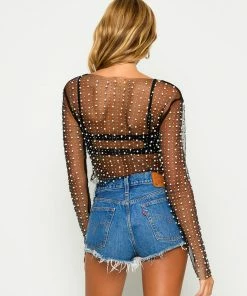 Beach Bunny Swimwear Best Sellers Look & Glisten Pearl Mesh Top - Black