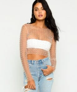 Beach Bunny Swimwear Look & Glisten Pearl Mesh Top - Nude