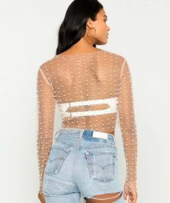 Beach Bunny Swimwear Look & Glisten Pearl Mesh Top - Nude