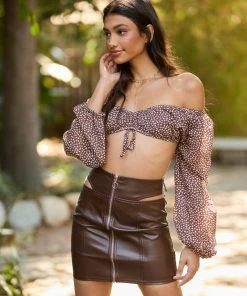 Summer Haus - Apparel Clothing Full Of Secrets Faux Leather Skirt By Summer Haus - Dark Brown