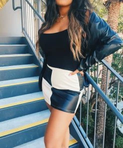 Summer Haus - Apparel Foxy Faux Leather Mini Skirt - Black/Cream