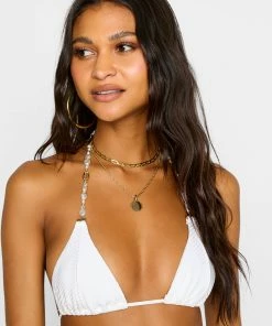 Beach Bunny Swimwear Swim Tops Josie Triangle Top - White Shiny Rib