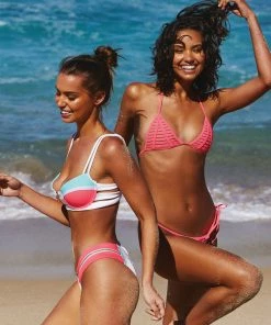 Beach Bunny Swimwear Endless Summer Skimpy Bottom - White/Aqua/Popstar