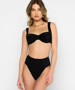 Beach Bunny Swimwear Portia High Waist Bottom - Black Rib