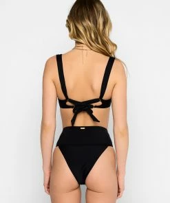 Beach Bunny Swimwear Portia High Waist Bottom - Black Rib