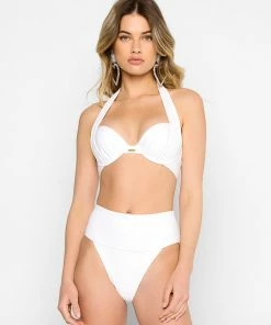 Beach Bunny Swimwear Portia High Waist Bottom - White Rib