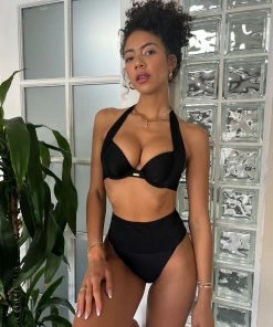 Beach Bunny Swimwear Portia High Waist Bottom - Black Rib