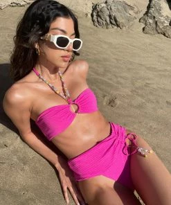 Beach Bunny Swimwear Keels Bandeau Top - Dragon Fruit Paradise Calling