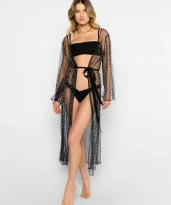 Beach Bunny Swimwear Best Sellers Late Nights Pearl Mesh Cardigan - New Black