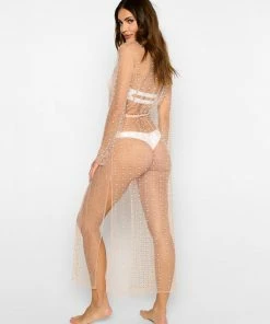Beach Bunny Swimwear Late Nights Pearl Mesh Cardigan - Nude