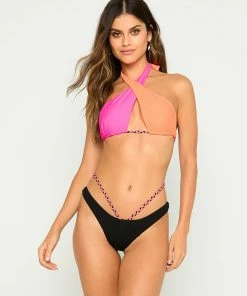 Beach Bunny Swimwear Lex Cross Halter Top - Pink/Orange