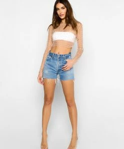 Beach Bunny Swimwear Look & Glisten Pearl Mesh Top - Nude