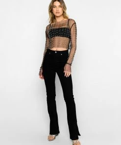 Beach Bunny Swimwear Best Sellers Look & Glisten Pearl Mesh Top - Black