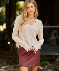 Summer Haus - Apparel Carry On Faux Leather Mini Skirt By Summer Haus - Burgundy Clothing