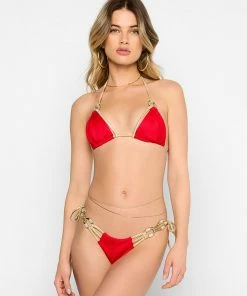 Beach Bunny Swimwear Madagascar Glam Triangle Top - Red