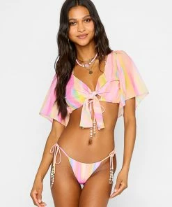 Beach Bunny Swimwear Mae Tie Front Top - Multi Stripe