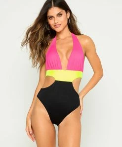 Beach Bunny Swimwear Nina Full One Piece - Pink/Yellow