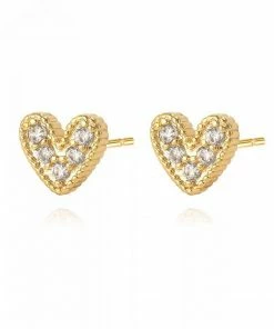 Sahira Jewelry Design - Faire Vendor Nia Pave Heart Studs By Sahira Jewelry Design - Gold Accessories